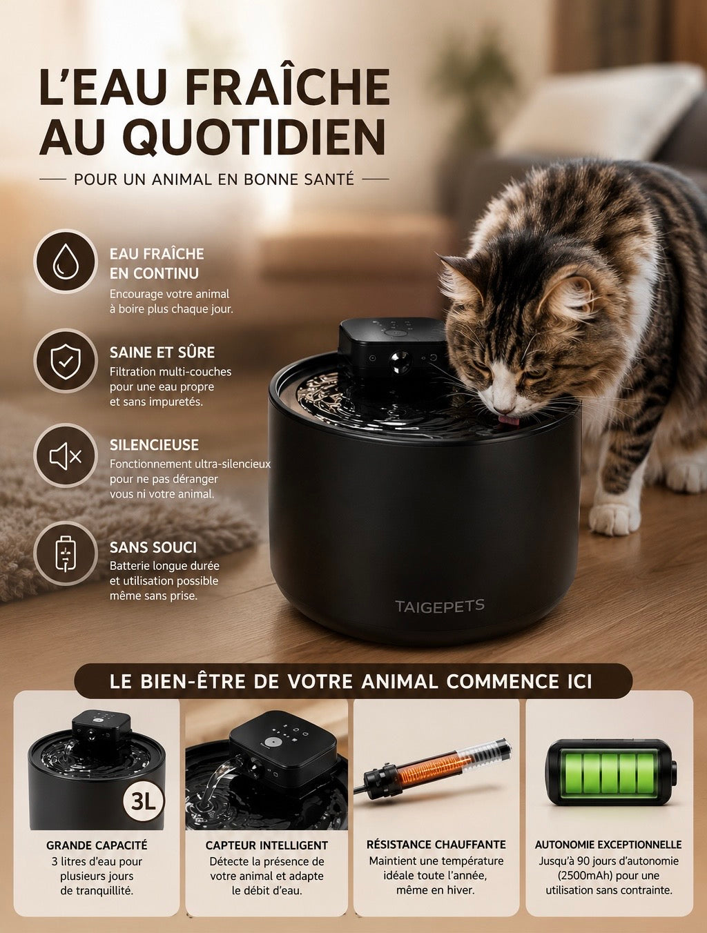 fontaine à eau automatique pour chien et chat vue de face